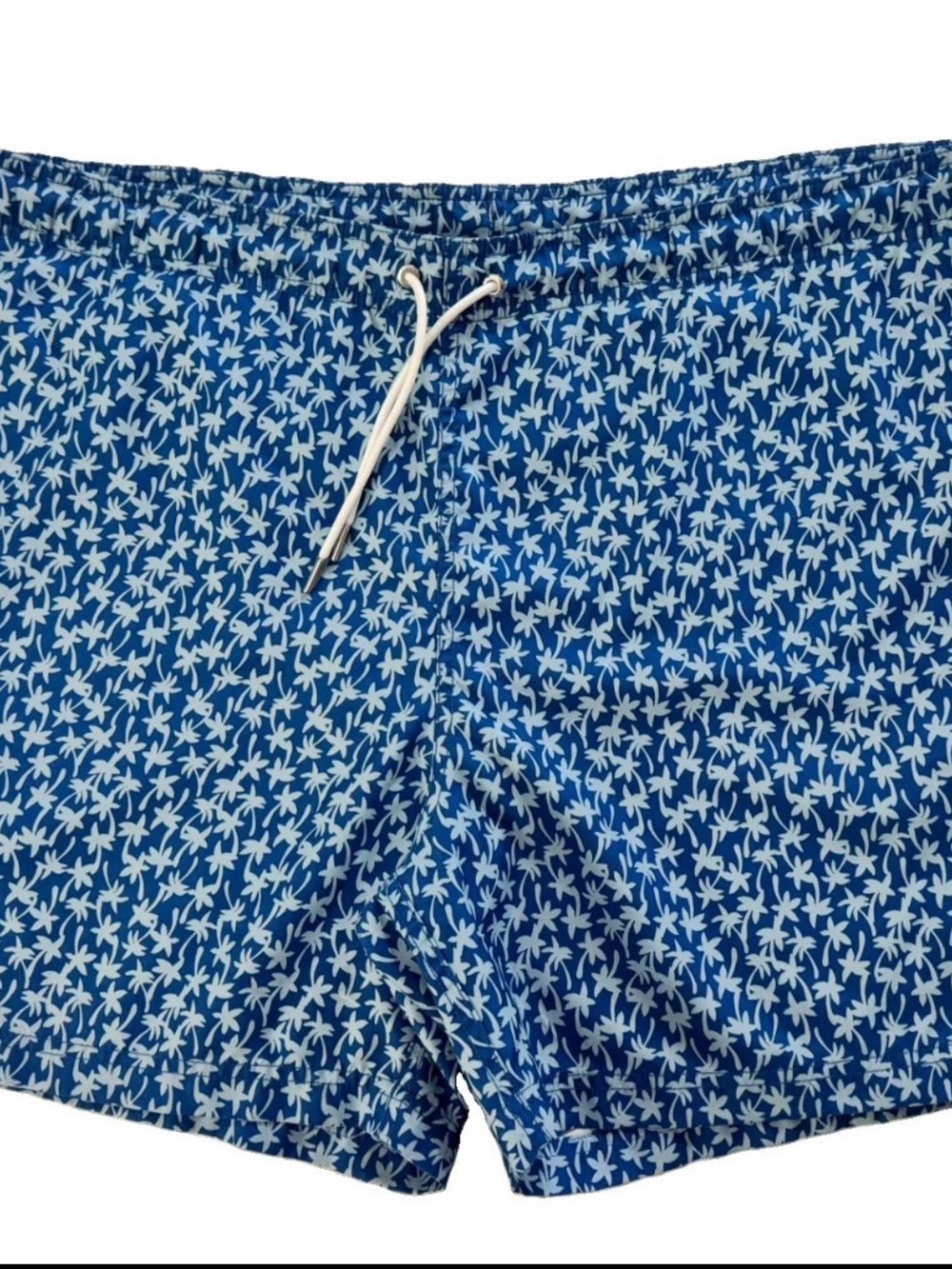 Lands' End Blue and White Palm-Print Swim Trunks XL